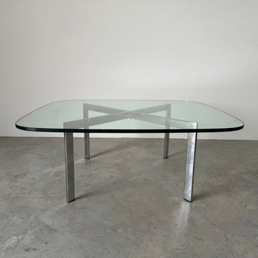 1970's Italian Mid-Century Modern Chrome And Glass Coffee Table 