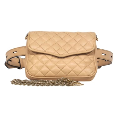 Rebecca Minkoff - Light Tan Quilted Leather Belt Bag w/ Gold Chain