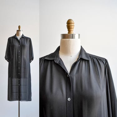 Late 1970s Sheer Black Shirt Dress 