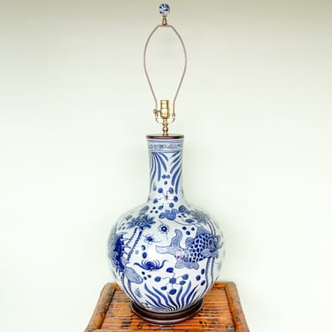 Huge Blue and White Fish Lamp