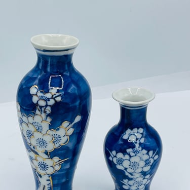 Vintage Chinese Blue & White Porcelain Bud Vases Cherry Prunus Blossoms- 6
