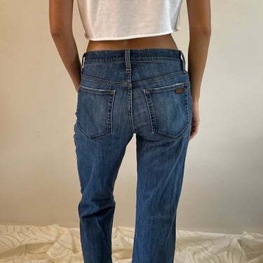 29 Y2K Joes jeans / vintage Joes mid high rise faded worn paint splattered blue denim designer straight boot leg jeans | size 29 