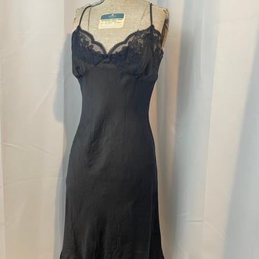 Black Silk Slip Dress 1990s vintage bias cut lace Lore goth S 