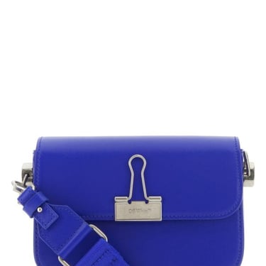 Off White Woman Electric Blue Leather Small Plain Binder Handbag