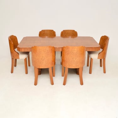 Art Deco Burr Walnut Cloud Back Dining Table and Chairs