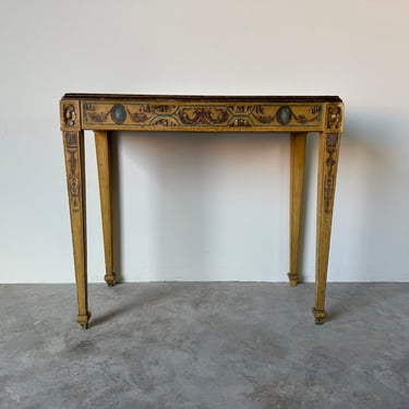 Antique English Adam Neoclassic Style Hand Painted  Console Table With Marble Top 