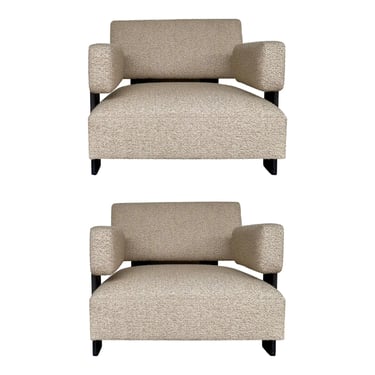 Revelation Modern Tan Boucle Levitation Club Chairs Pair