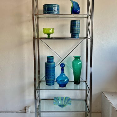 Chrome + Glass Shelving Units | Tall - Pair 