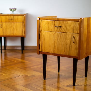 Pair of Vintage Nightstands | Retro Modern Nightstands | Mid-century Bedside Table | 60's Polished Furniture | Yugoslavian Console Tables 