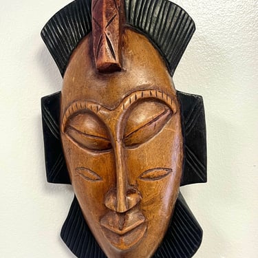 Hand Carved Wooden mask, Vintage Ethnic Mask, Wood Mask, African Wood Mask, Woof Face Wall Hanging, Ethnic Home Decor, Wood Office Decor 