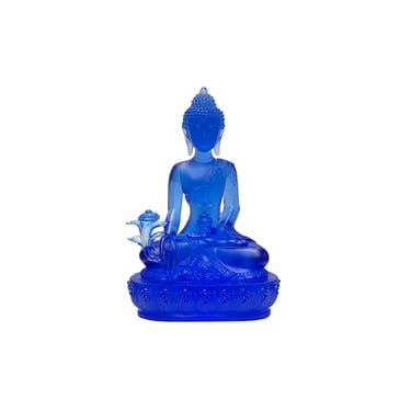 Blue Crystal Glass Lotus Cross Leg Meditation Sitting Medicine Buddha ws3654E 