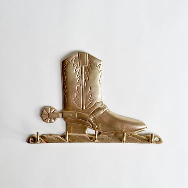 Solid Brass Cowboy Boot Key Hook/Jewelry Holder, Vintage 1980's 