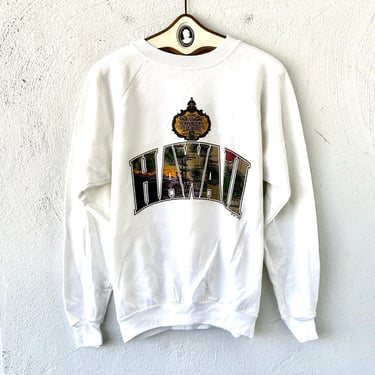 Vintage 90s Hawaii Sweatshirt Puffy Paint Print Hawaiian Map 1990s University Style Travel Shirt 