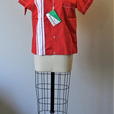 Vintage 1950s 60s NOS Red White Striped Ladies Bowling Shirt Rockabilly Top Blouse Swingster Nat Nast  |  Modern US 0 2 4  / XS Small 