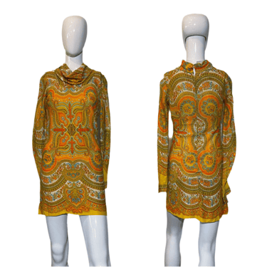 1960's Yellow Paisley Mini Dress Size XS