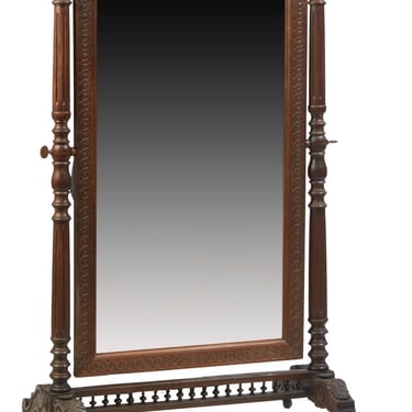 Antique Mirror, French Carved Oak Cheval, Standing, Wood Frame, c. 1870, 1800s!!