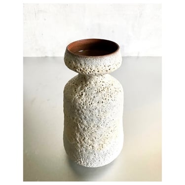 SHIPS NOW- Stoneware Ceramic Vase with Textural Crater White Glaze - minimalist rustic modern flower vase lava moon surface pottery decor 