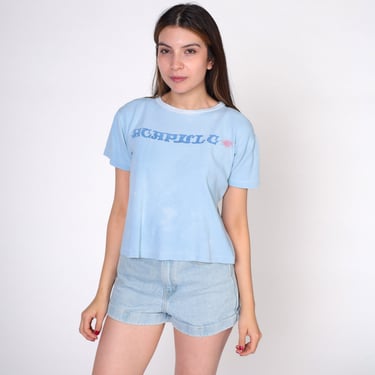 80s Acapulco Shirt Mexico TShirt Baby Blue Distressed Vintage Retro T Shirt Sun Tourist Travel Retro Tee Graphic Print 1980s Top Medium 