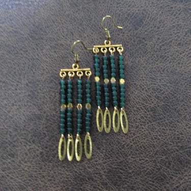 Greed seed bead and brass chandelier earrings 