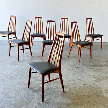 Mid-Century Modern Danish Set of 8 Chairs in Teak Model Eva by Niels Kofoed 