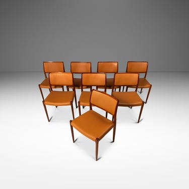 Set of Eight (8) Model 80 Dining Chairs in Teak & Leather by Niels Otto Møller for J.L. Møller Mobelfabrik, Denmark, c. 1960's 