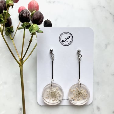 Pressed Flower Drop Earrings | Resin Earrings | Epoxy Earrings | Geometric Earrings | Art Deco Earrings 