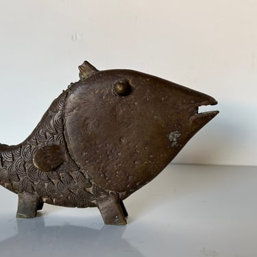 Vintage Brutalist Fish Bronze Sculpture 