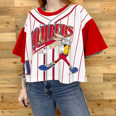 90's Vintage Looney Tunes Bugs Bunny Cropped Baseball Style Oversized Tee Shirt T-Shirt 