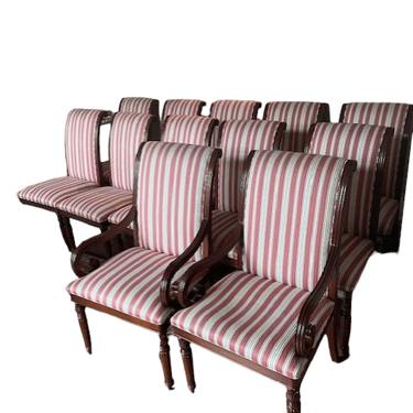 12 Dining Chairs Striped Upholstery Scrolled Arm Fluted Leg MHB228-2