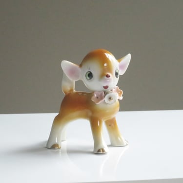 Mid Century Baby Deer Figurine Hallmarked Japan, Kitsch Reindeer, Repaired see description 
