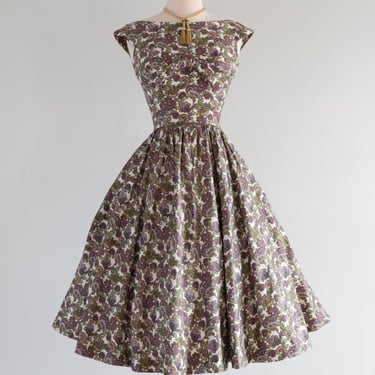 Darling 1950's Paisley Polished Cotton Spring Dress With Side Pockets! / S