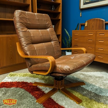 Danish Modern teak lounge chair with patchwork leather upholstery by Westnofa