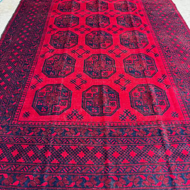 Afghani Red & Blue Turkmen Area Rug