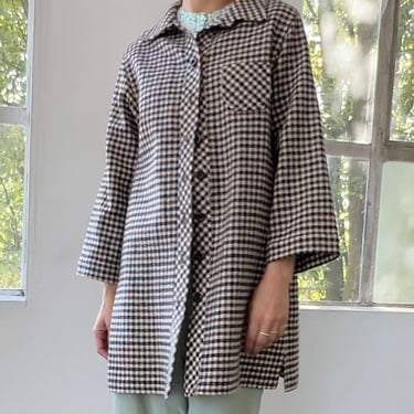 Wool Plaid Long Shirt Jacket (M)