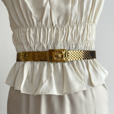 gold metal belt 80s vintage stretchy gold chain waist belt 
