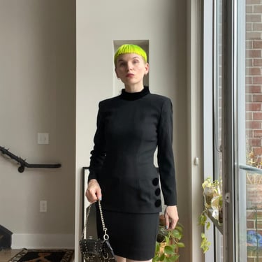 VTG 80s Black Depeche Mode Wool Long Sleeve Mini Dress 