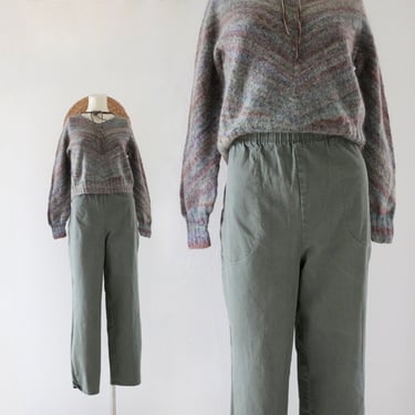 olive lounge trousers - m - vintage 90s y2k dark green womens elastic simple comfortable basic minimal pants size medium 