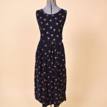 Navy Floral Corduroy Pinafore By Erika Casuals, M