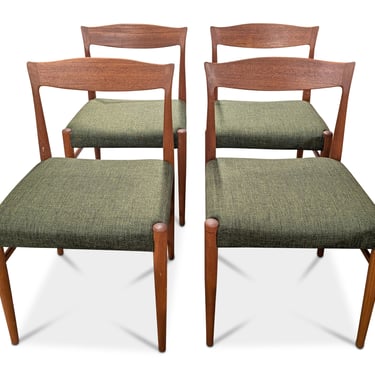 4 Teak Dining Chairs w Green Upholstery - 012591