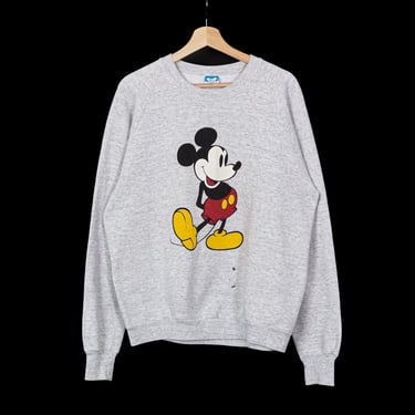 80s Mickey Mouse Sweatshirt - Men's Large, Women's XL | Vintage Heather Gray Raglan Sleeve Disney Cartoon Pullover 