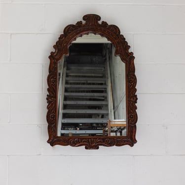 vintage french ornate carved arch wood mirror