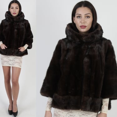 Large Funnel Fur Collar Mahogany Mink Waist Coat 