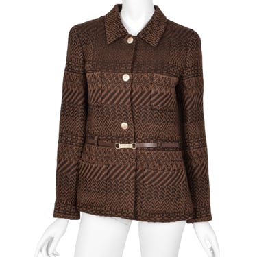 Chanel Vintage AW 2000 Brown Tonal Tweed Wool Belted Jacket