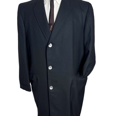 Vintage 1960s BRENT Black Wool Overcoat ~ 40 R ~ Trench Coat / Raincoat ~ Peaked Lapels 