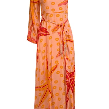 Farm Rio - Peach, Orange, & Coral Print One Shoulder Dress Sz XS
