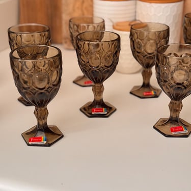 Vintage NOS Smoke Brown Fostoria Moonstone Wine Goblets |  Sets of 2 | Make your set! 
