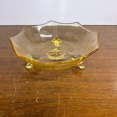 Vintage Lancaster Glass Topaz Phoenix Three Toed Bowl Depression Glass Elegant 