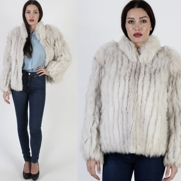 80s Saga Fox Winter Apres Ski Coat, Finnish Blue Fur Shawl Collar, Real 1980's Corded Jacket 