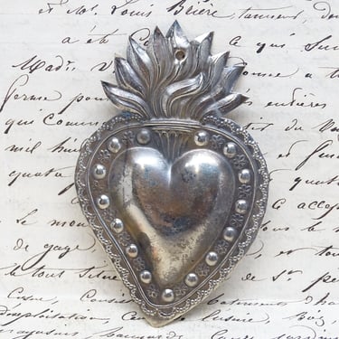 エクスボート ex-voto シルバー アンティーク Vintage 3 1/4 Inch Silvered Ex Voto, Sacred Heart of | Explormag