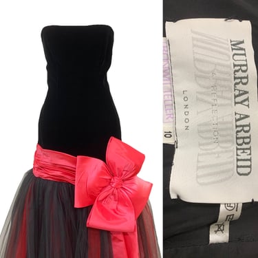 Vtg Vintage 1980s 80s Murray Arbeid Princess Diana Velvet Tulle Evening Dress 